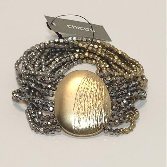 Chico's Goldtone and Silvertone Multistrand Quince Beaded Stretch Bracelet NWT - Picture 4 of 5